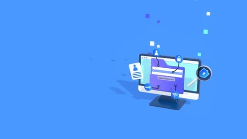 Animation de sécurité des données avec espace de copie pour le texte et la protection contre les cybermenaces.