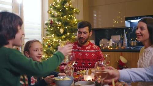 Family at Christmas Dinner Toasting at Home