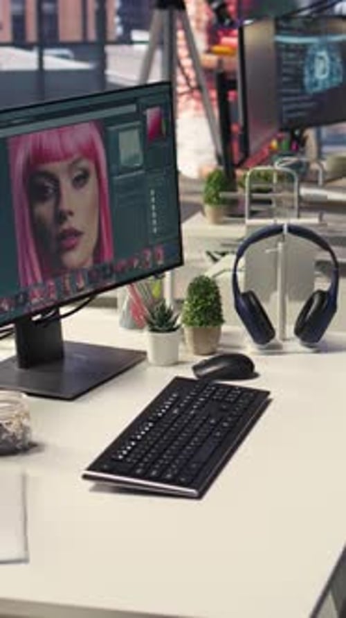 Vertical Video Professional Studio Setup for AI Generated Content and Photography Editing