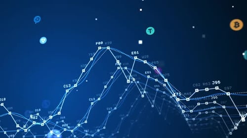Modern Digital Data Graph Animation with Cryptocurrency Icons
