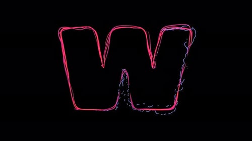 Letter W made of multicolor neon curves and lightnings on alpha. Loop 4k clip.