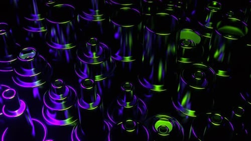 Purple And Light Green Metallic Moving Abstract Cylinders Background Vj Loop I 4K