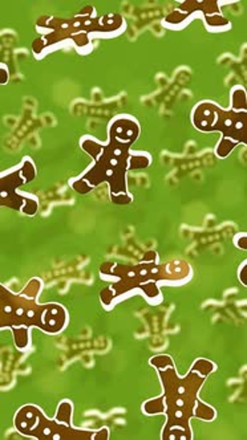 Gingerbread Cookies Floating on a Green Background