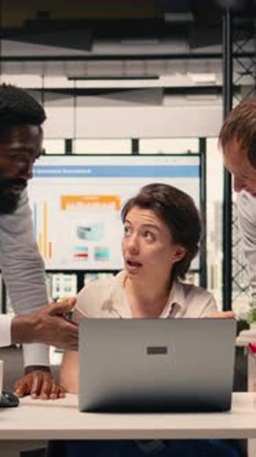 Vertical Video Business Collaboration Scene Diverse Professionals Working Together