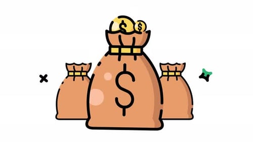 Three Moneybags with Coins and Symbols Representing Wealth and Success