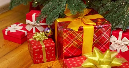 Beautiful Gifts Under Christmas Tree, Festive Holiday Scene