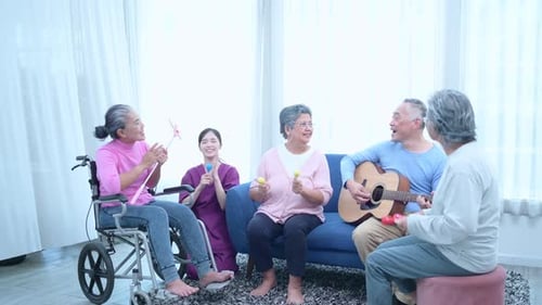 Seniors Enjoying Music Together in Bright Room