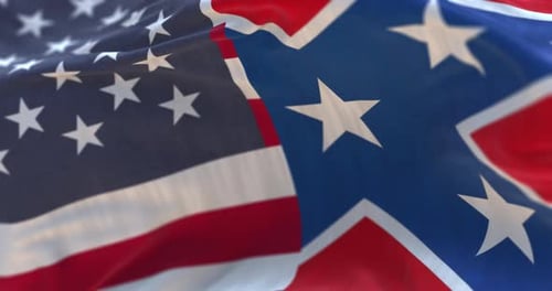 American and Confederate Flags Waving Side by Side