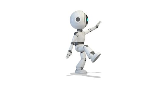 White 3D Robot Character Gesturing and Walking Animation