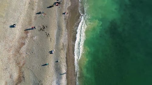 Aerial View of the Black Sea Coast Waves Reach the Beach