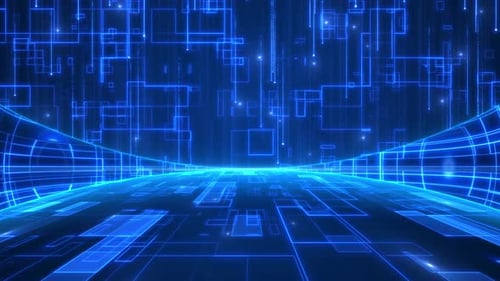 Blue Digital Data Grid Network Tunnel Background Loop