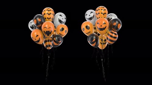 Loop Bunch of Balloons with Halloween Texture with Alpha Channel