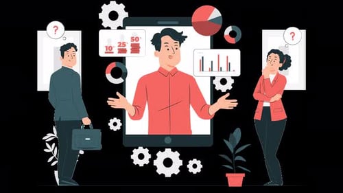 people working in teams analyzing data, data graphing, data analysis animation 4k with alpha channel