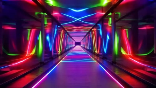 Sci Fi Hallway with Dynamic Colorful Light Trails