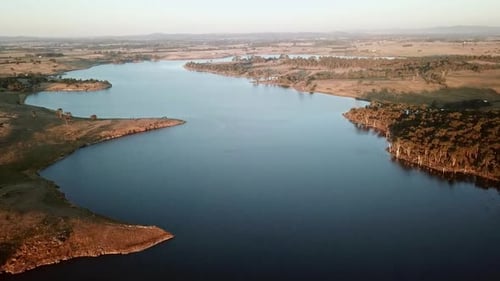 Aerial footage of the Upper Coliban reservoir, near Tylden, central Victoria, Australia. January 201