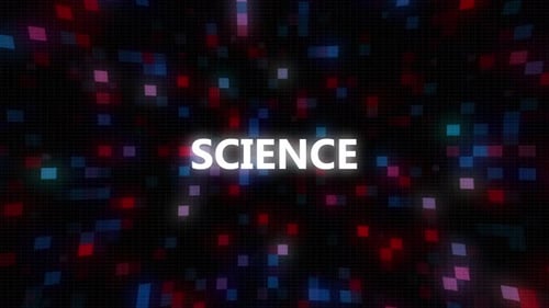 Futuristic Glowing Pixel Grid Reveals Science Text