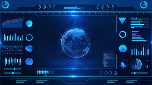 High Tech Digital World Map Features Data Points Graphs Global Network Connections Technology