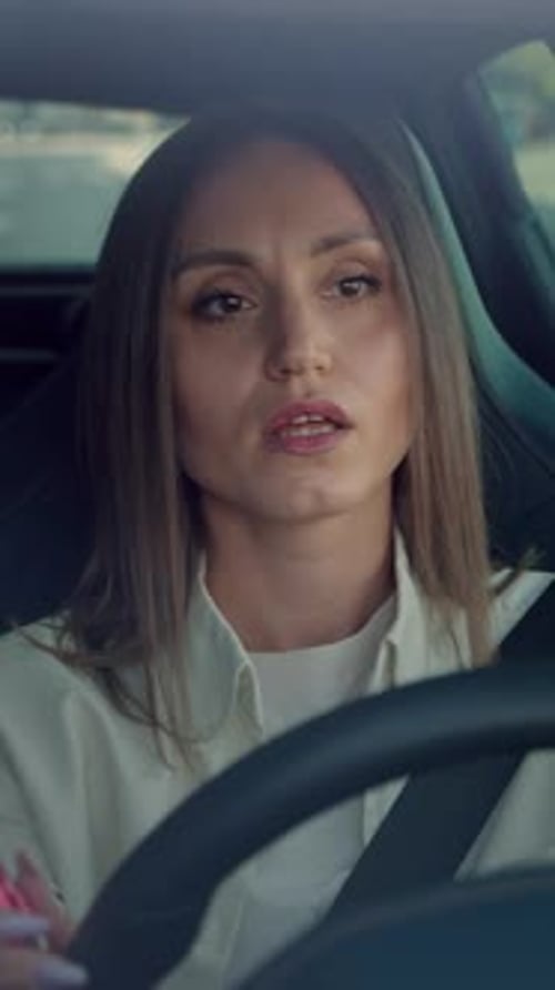 Pretty Brunette Doing Make Up in Car Before Date
