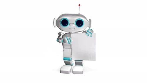 Cute robot holding blank sign for customization