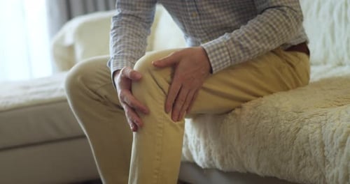 Senior European Man Suffers From Painful Severe Knee Joint Pain Could Not Walk Illness Cramps