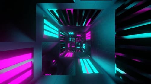 Cyan And Pink Glowing Mirror Cyber Tunnel Background Vj Loop In HD