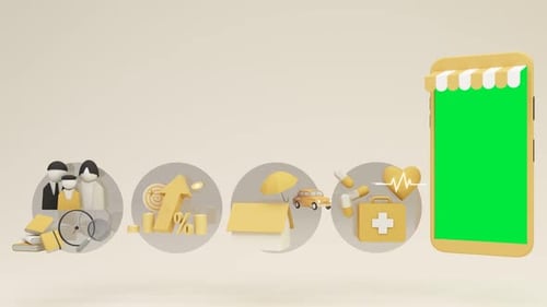 Animated 3D Corporate and Health Icons with Green Screen Smartphone