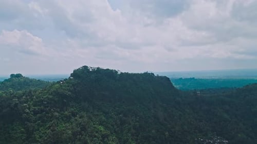 Aerial View on Forest Nature and Green Wood Trees in Landscape of Mountain Hills