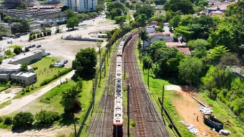 Suburban train station at Sao Paulo Brazil. Transportation scenery.