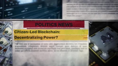 Titre du titre d'un journal sur la décentralisation du pouvoir de la blockchain dirigée par les citoyens