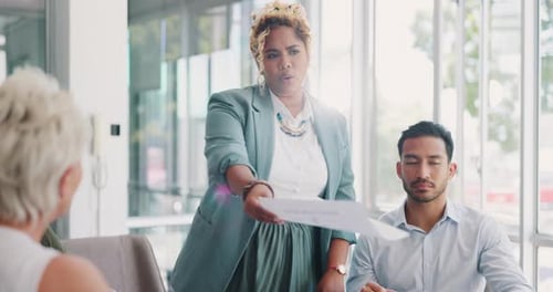 Business woman, presentation and leader with team in office for meeting