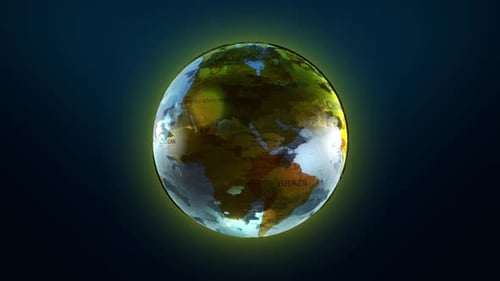 Animated Earth Globe with Political Map and Glowing Effect