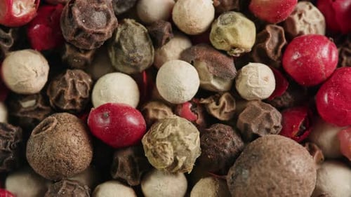 Colorful Mixture of Different Peppercorns in Close Up