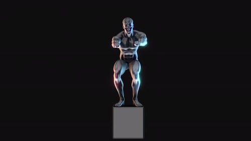 3D Holographic Man Performing Squats Animation