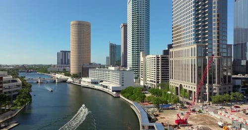View of Tampa Downtown Skyline with Waterfront Riverwalk