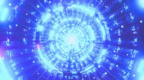 Futuristic Blue Cyber Tunnel with Glowing Digital Lights