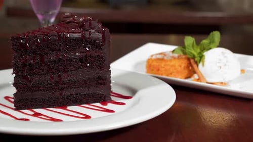 Close Up of Chocolate Cake and Ice Cream