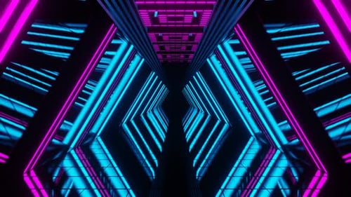 Cyan And Pink Neon Futuristic Mirror Corridor Background Vj Loop In HD