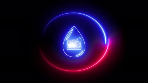 Blue and pink color glowing neon line Oil drop icon isolated. Vd 1345