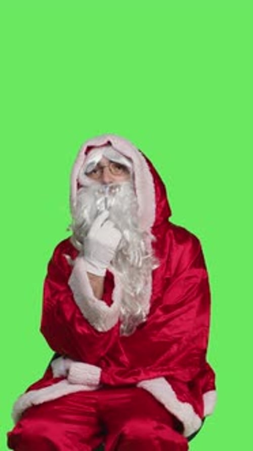 Vertical Video Front View of Seasonal Character Thinks About Gifts