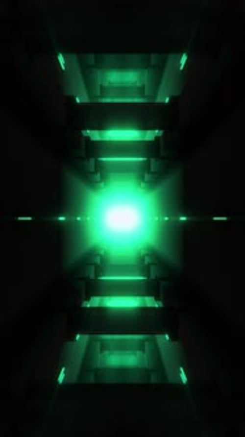 Dark Glowing Green Vertical Sci Fi Hallway