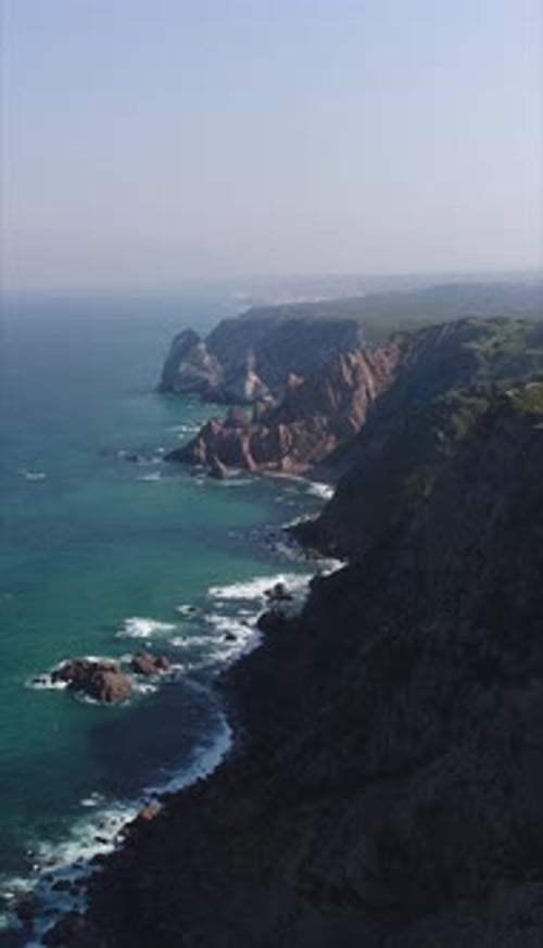 Aerial Drone View of Rugged Atlantic Coastline in Portugal