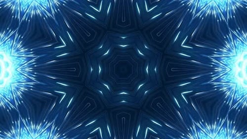 Dynamic Blue Glowing Geometric Kaleidoscope Loop Background