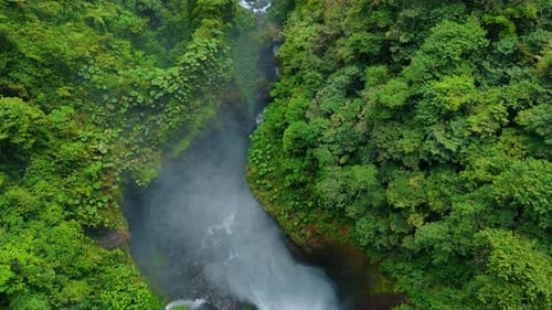 Aerial View of Majestic Waterfall and River in Costa Rica Tropical Rainforest