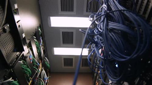 Pan Across Server Room with Network Cables