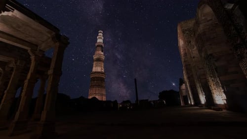 Qutub Minar Under the Milky Way at night in Delhi
