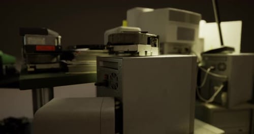 Panning Over Vintage Computer Hardware Components