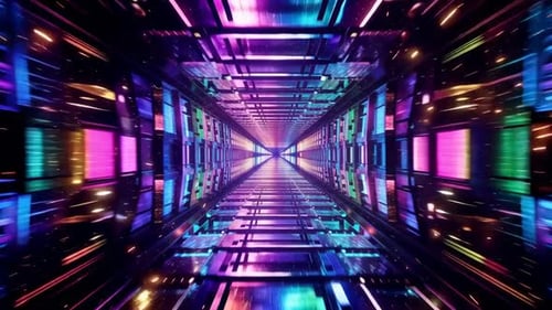 Futuristic Cyberpunk Neon Tunnel Loop with Glitchy Digital L