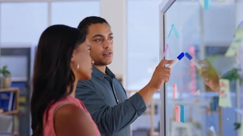 Solution, brainstorming and business people in office for schedule, agenda