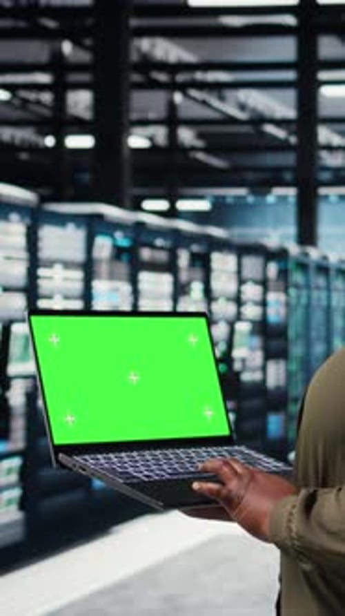 Vertical Video Programmer in Data Center Using App on Isolated Screen Laptop t