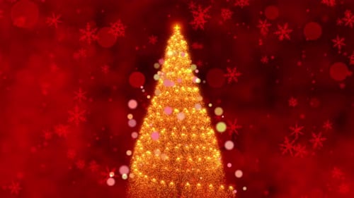 Golden Sparkling Christmas Tree Reveal with Red Snowflakes
